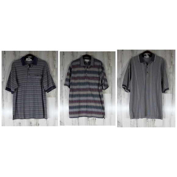 Grand Slam Polo Shirt Lot of 3 Medium Gray Blue Striped Geometric Vintage 90s